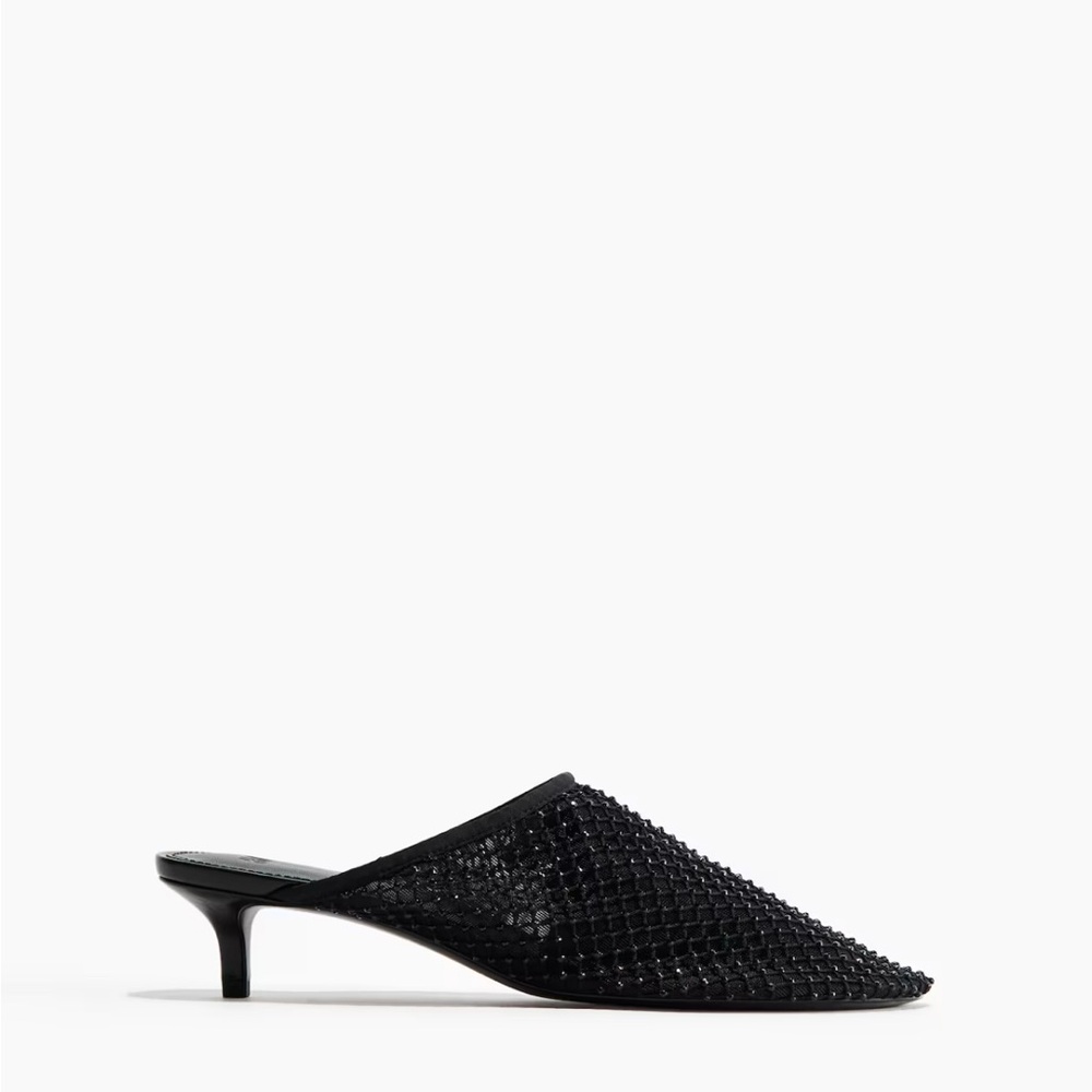 H&M Elegant Black Mesh Kitten Heel Mules. Sz 41/10. NWT. Sold out